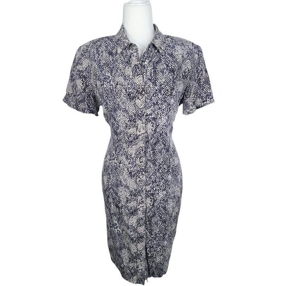 Vintage Adrianna Papell Blue Snake Skin Print 100% Silk 70s 80s Secretary Dress - Picture 1 of 8